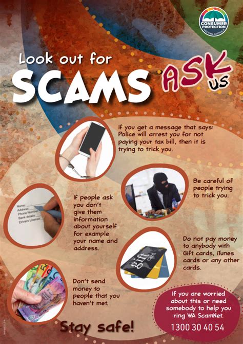 Look Out For Scams Ask Us Scam Poster Plain English Department Of