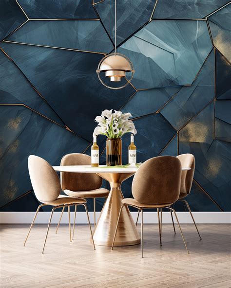 GEOMETRIC Dark Blue Marble Wallpaper Modern Luxury Mural Abstract ...