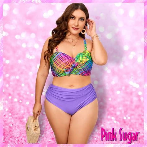 Colored Sugar Plus Size Bikini High Waist Pink Sugar Bikini