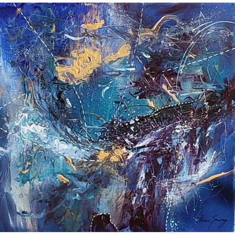 Tableau abstrait moderne bleu et or | Peinture abstrait moderne sur toile