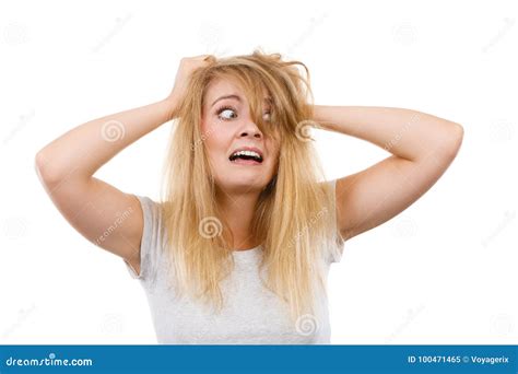 Crazy Mad Blonde Woman With Messy Hair Stock Image Image Of Messy