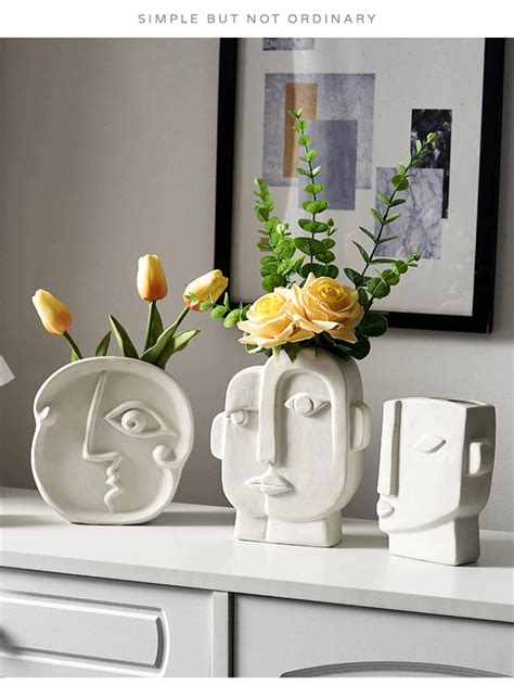 Modern Abstract Face Art Tabletop Vase Minimalist Neutral Color Cerami