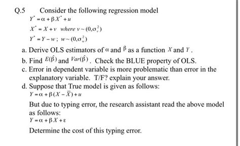 Q 5 Consider The Following Regression Model