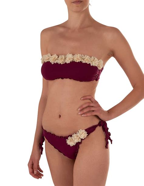 Bikini Fiori Fascia Frou Frou Con Slip O Brasiliana Amaranto