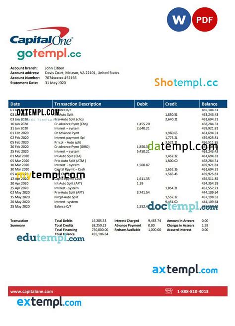 Doctempl Usa Capital One Banking Statement Template Word And Pdf