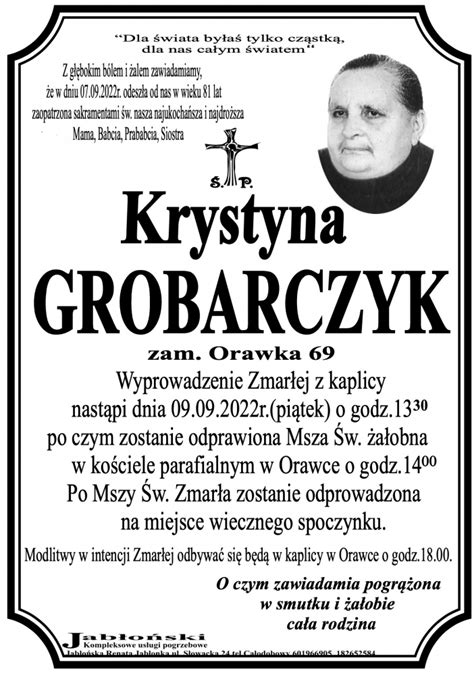 Katarzyna Grobarczyk Nekrologi Podhale Pl