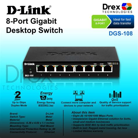 D Link DGS 108 8 Port Gigabit Unmanaged Desktop Metal Switch Lazada PH