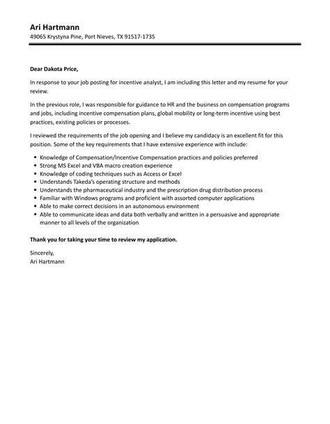 Incentive Analyst Cover Letter Velvet Jobs