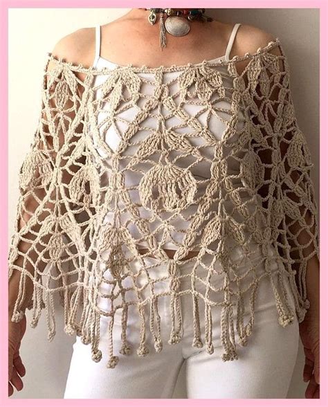 Der Neuen Zomerse Poncho Katoenen Poncho Beige Poncho Boho Poncho