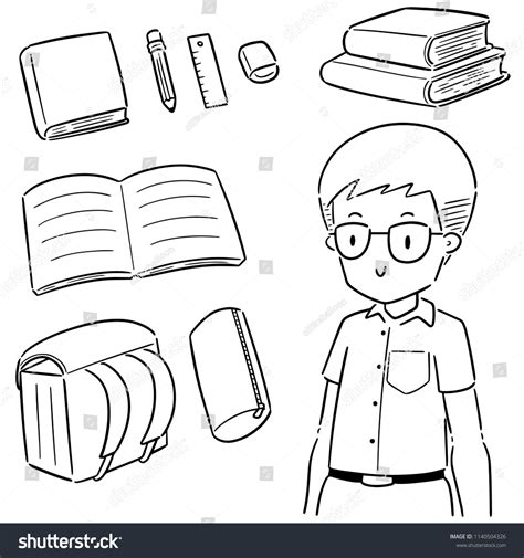 Vector Set Student Stationery Stock Vector Royalty Free 1140504326