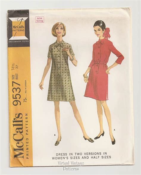 1960s Shirt Dress Pattern Mccalls 9537 Virtual Vintage