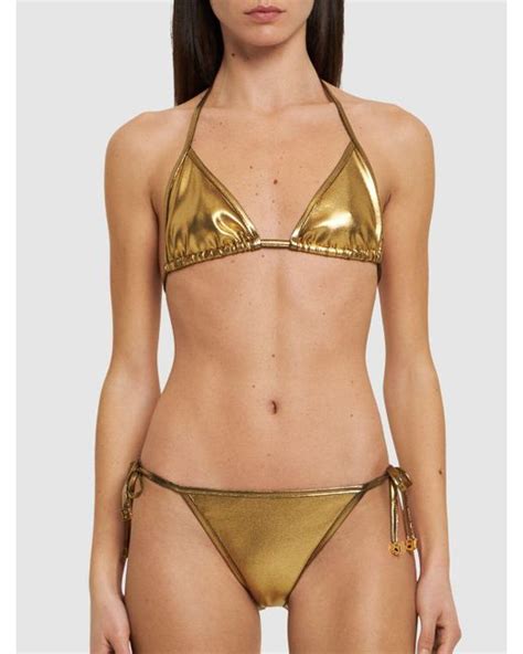 Balmain Metallic Triangle Bikini Lyst