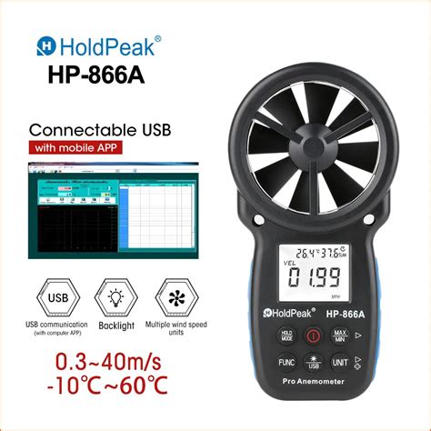 Holdpeak Lcd Anemometr Cyfrowy Termometr Pomiar Pr Dko Ci Wiatru