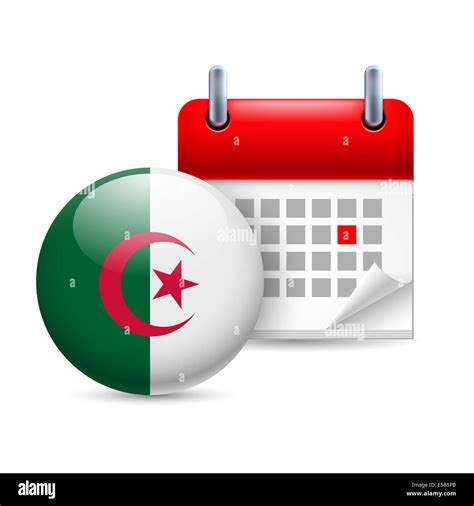 Calendar And Round Algerian Flag Icon National Holiday In Algeria