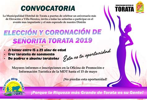 Reinado Convocatoria Municipalidad Distrital De Torata