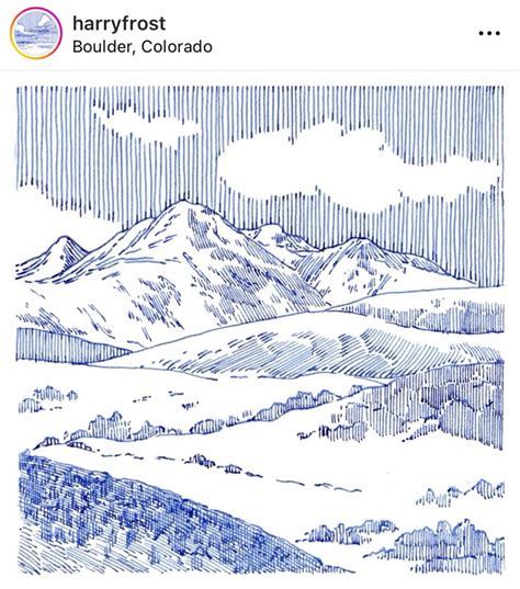 Mountains Fountain Pen Ink Drawing