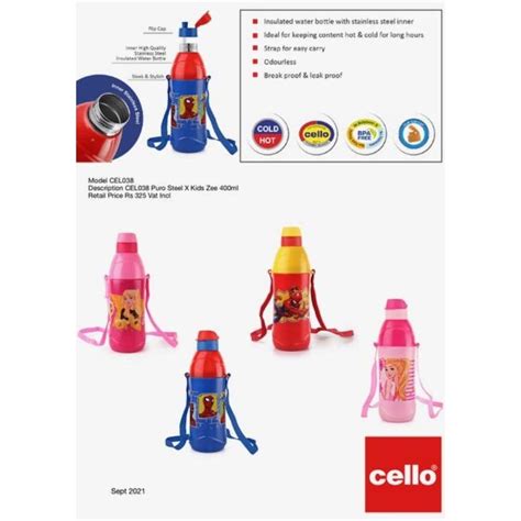 Cello Insulated Water Bottle Puro Steel X Kids Zee 400ml Go Delivery