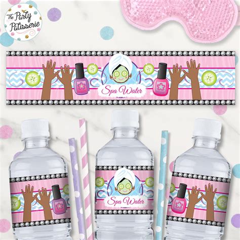 African American Spa Water Bottle Labels Spa Birthday Instant Download Digital File