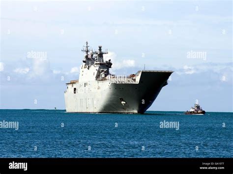 Royal Australian Navy Canberra Class Landing Helicopter Dock Ship Hmas Canberra Pulls Into Pearl