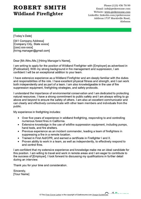 Wildland Firefighter Cover Letter Examples Qwikresume