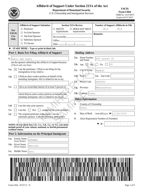 I 864a Sample Filled Form Fill Online Printable Fillable Blank