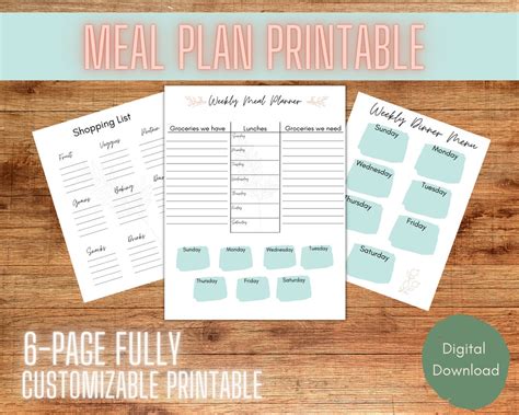 Printable Weekly Meal Planner Meal Planning And Budgeting Etsy