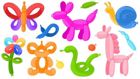 Balloon pets set. Cartoon helium animal characters, colorful bubble ...