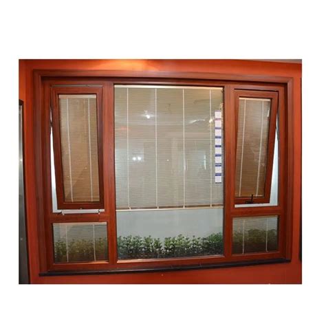 French Windows Aluminum Casement Window Double Glass Wooden Color Awing