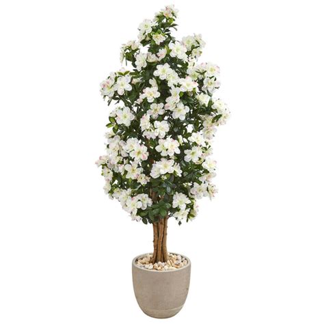 5 Azalea Artificial Tree In Sand Stone Planter Nearly Natural