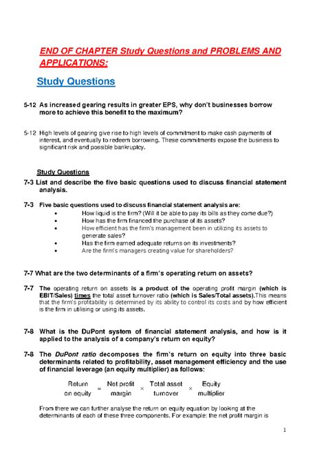 FIN 301 Week 7 End of Chapter Problems & Applications Summary - Studocu