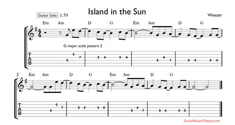 Island in the Sun Guitar Solo Tabs - Guitar Music Theory by Desi Serna