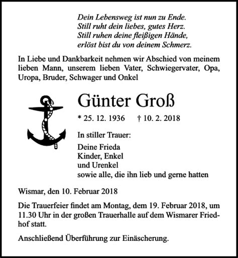 Traueranzeigen von Günter Groß trauer anzeigen de