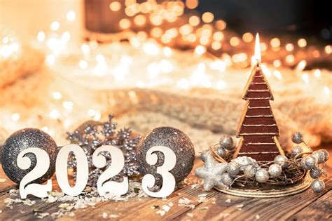 Fundo de natal números 2023 e detalhes de decoração Foto Premium