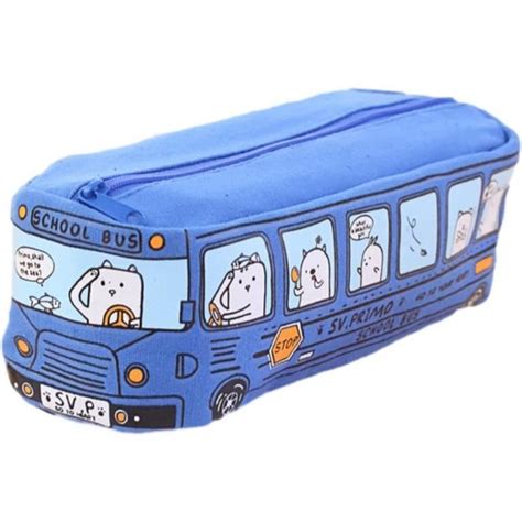 Bus Mignon Porte Crayon Toile Papeterie Boîte Grande Capacité Stylo Sac