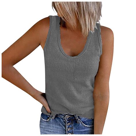 Giligiliso Womens Solid Tank Tops Sleeveless U Neck Base Shirt Summer Casual Workout Tees