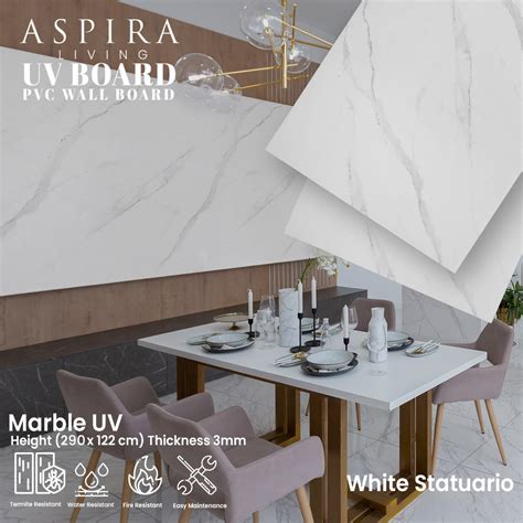 Jual UV Board 3mm White Statuario Wall Panel Dinding Marmer Jabodetabek