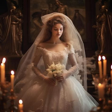 Premium AI Image A Woman In A Wedding Dress Stands In Front Of A