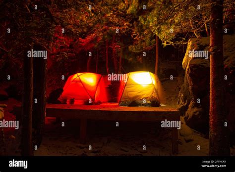 Winter Camping On The Elevated Platform Stock Photo Alamy