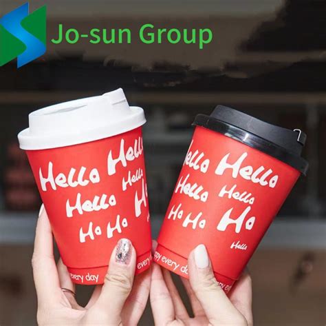 Jo Sun Biodegradable Disposable Red Coffee Paper Cup Double Wall Paper