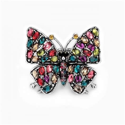 Silver Stretch Crystal Glass Butterfly Ring