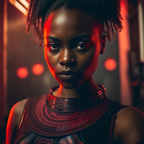 Premium Ai Image Futuristic African Woman Portraits In Sifi Clothing