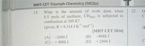 MHT CET Triumph Chemistry MCQs S 15 Whane What Is The Amount Of Work