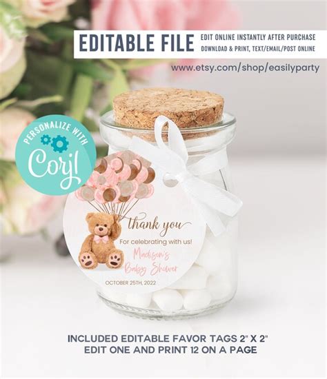 Editable Teddy Bear Baby Shower Favors Bear Baby Shower Thank Etsy