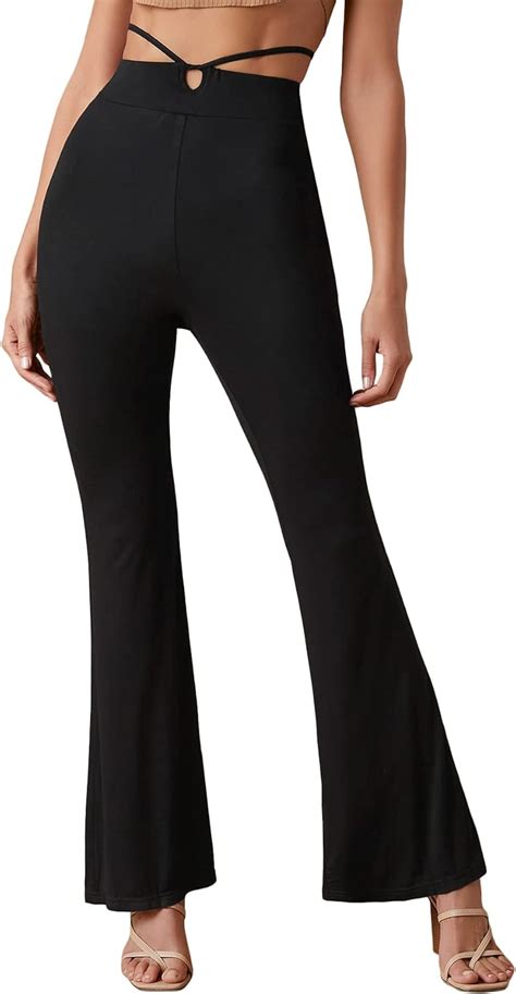 SheIn Damen Hose Schlaghose mit Schnürung Straighthose Büro Pants