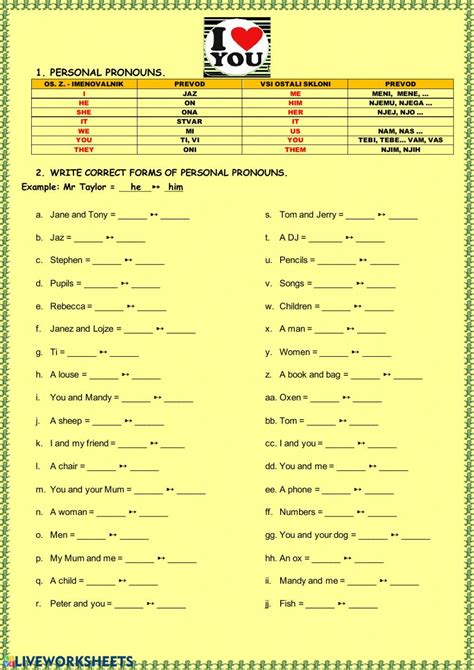 Personal Pronouns Online And Pdf Worksheet This Is An Interactive