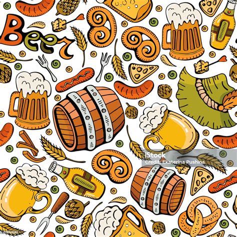 Stock Ilustrace Kreslený Roztomilý Doodle Ručně Kreslený Oktoberfest