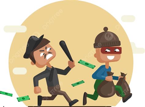 Police Officer And Thief Portrayed In Vector Cartoon Illustration