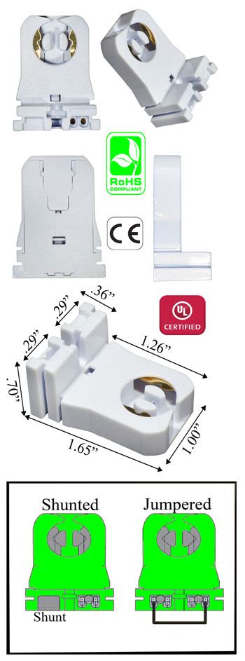 T8 female Tombstone G13 Retrofit Socket Shunted (Pair) - Sockets - LEDLight