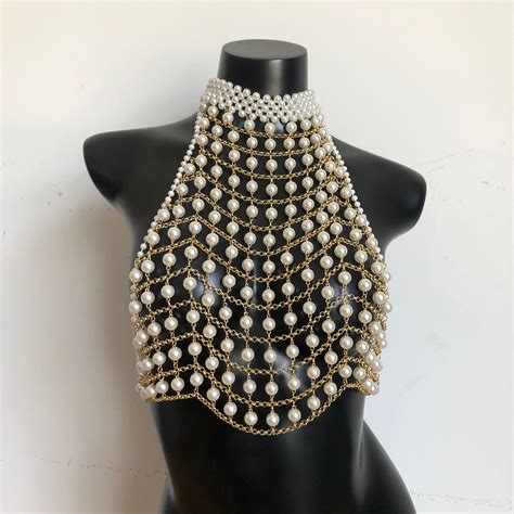 Handmade Pearl Body Chain Jewelry Fashion Bra Chain Pearl Body