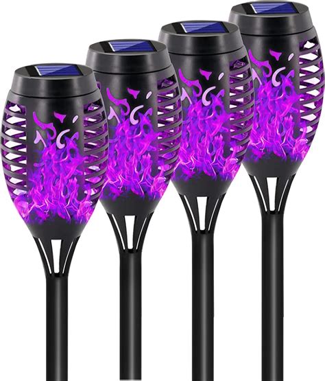 Solar Lights Outdoor Pack Purple Solar Torch Light With Flickering